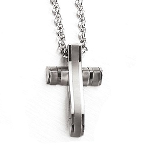 Matte and Shiny 3D Steel Cross with Chain - 170 9038